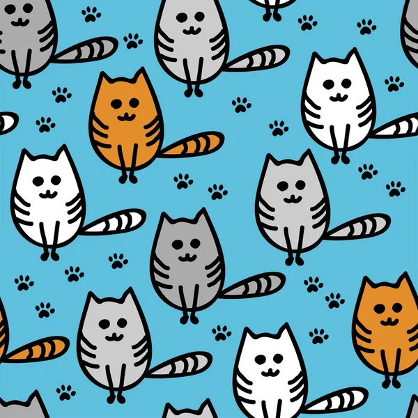 Vector seamless pattern with cute funny kittens — Stock Vector