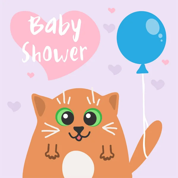 Vector baby shower invitation card with funny cute cat — Stock Vector