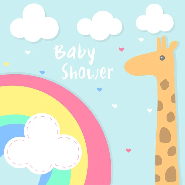Vector baby shower invitation card with rainbow and giraffe — Stock Vector