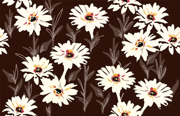 Vector seamless floral pattern with  daisy flowers — Stock Vector