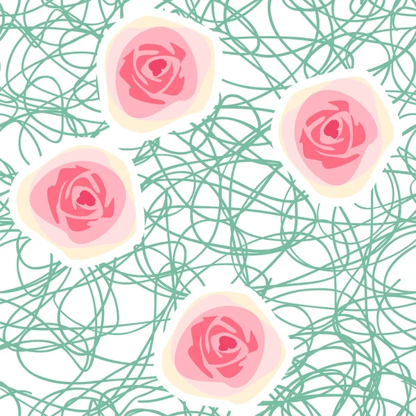 带抽象玫瑰的矢量无缝花卉背景 — 图库矢量图片