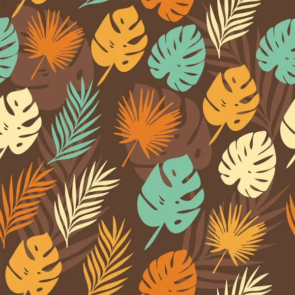 Motif vectoriel avec feuilles tropicales — Image vectorielle