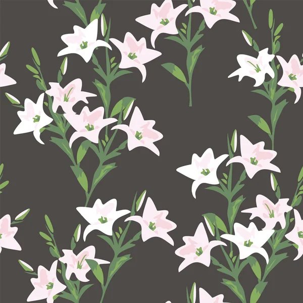 Vector seamless floral pattern with lily flowers — Stock Vector