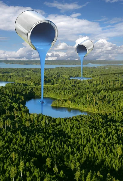 Painting blue lakes environmental concept — Stock Photo, Image