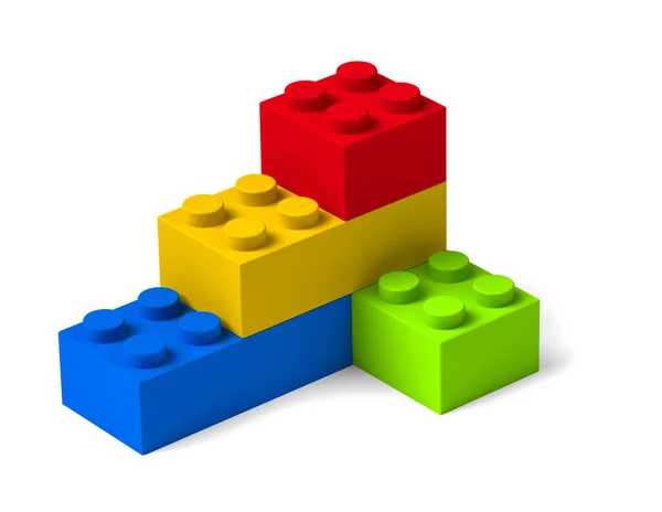 Coloridos bloques de construcción 3D cuatro ladrillos de juguete —  Fotos de Stock