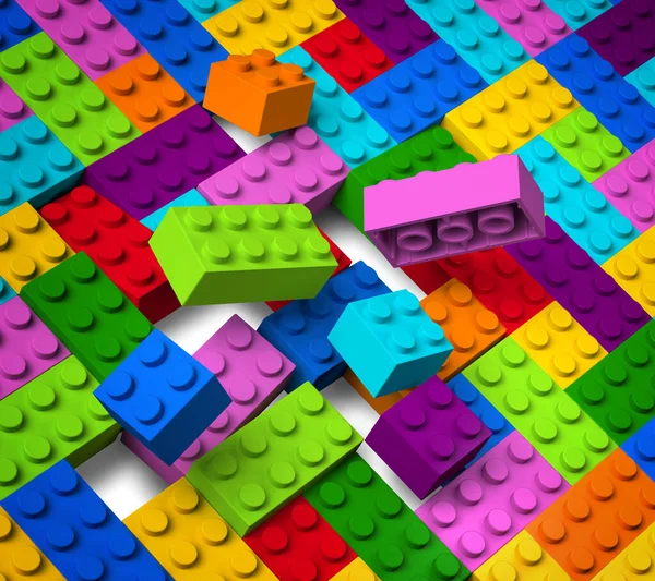 Colorful building blocks 3D exploding — Stock Photo, Image