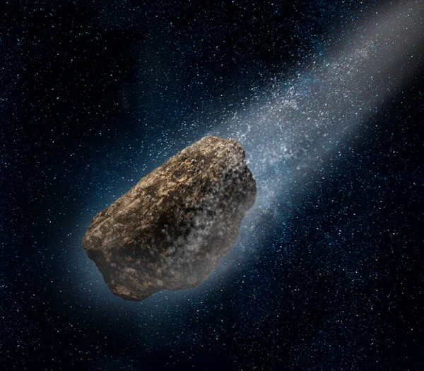 Asteroid speeding forward in deep space — Stock Photo, Image