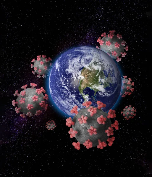 Dangerous corona viruses travelling around the planet Earth, global pandemia concept. Earth image provided by NASA.