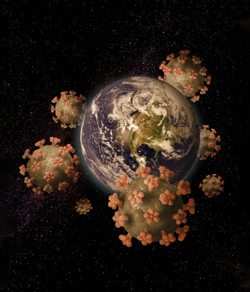 Nebezpečné Viry Korony Putující Planetě Zemi Globální Koncepce Pandemie Obrázek — Stock fotografie