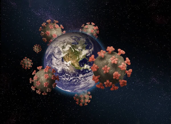 危险的日冕病毒在地球上传播 全球潘德米亚的概念 美国航天局提供的地球图像 — 图库照片