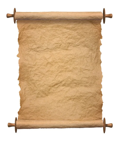 Old Rolled Blank Parchment Paper Roll Vertical White Background — Stock Photo, Image