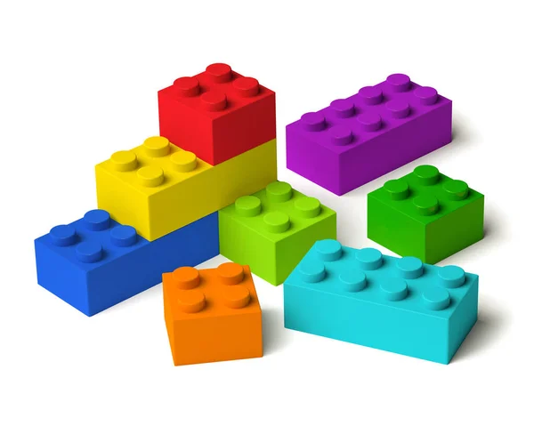 Group Building Blocks Rainbow Colors Isolated White Background — Stock Photo, Image