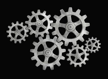 Siyah arka plan üzerine gümüş Cog 