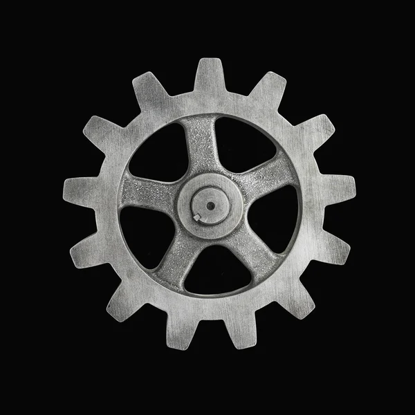 Single Silver Cog on Black Background — Stock Photo, Image