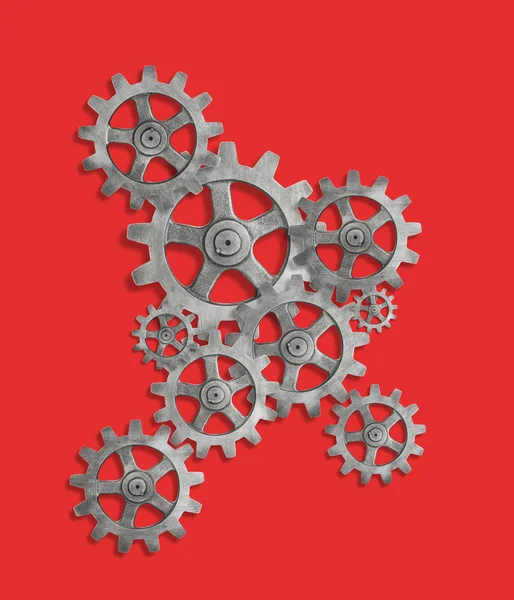 Silver Cog on Red Background with shadow — Stock Photo, Image