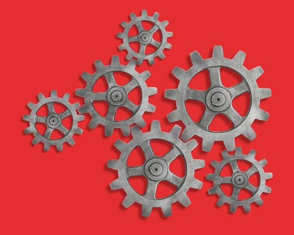 Silver Cog on Red Background with shadow — Stock Photo, Image