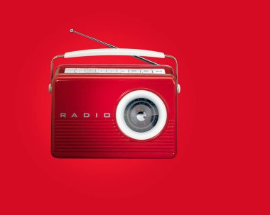 red retro vintage radio with white handel clipart