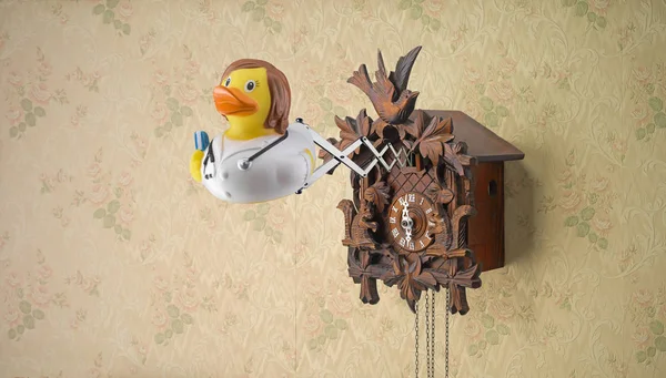 Cuckoo Clock and Rubber Duck — Stock Photo, Image