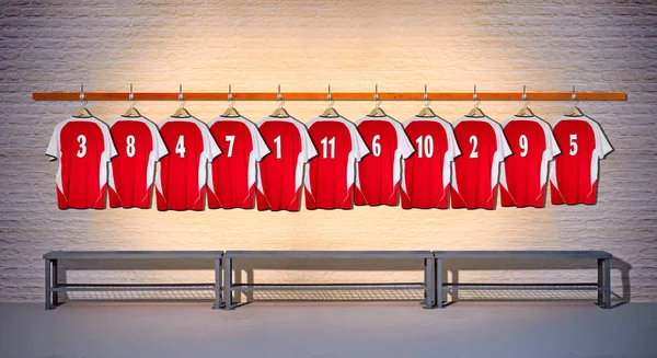 Rode en witte voetbalshirts — Stockfoto