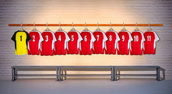 Červené a bílé fotbalové košile — Stock fotografie