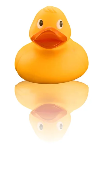 Isolated rubber duck on white background with reflection — Stock Photo, Image