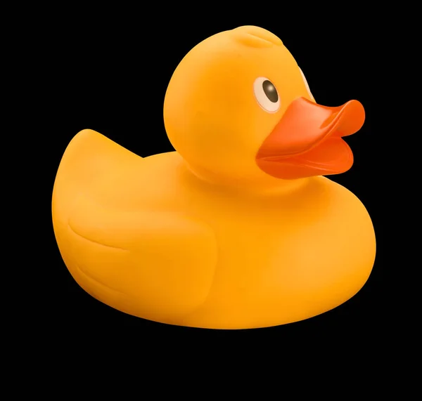 Isolated rubber duck on black background — Stock Photo, Image