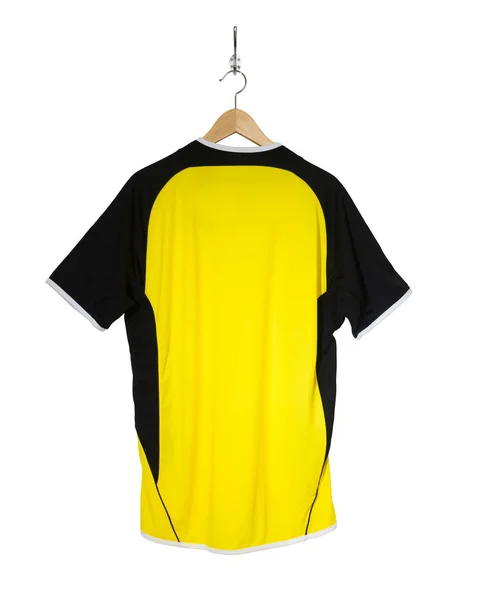 Yellow football shirt on hanger — Stock Photo, Image