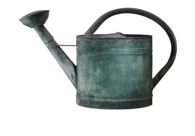 Green tarnished galvanized watering can isolated  clipart