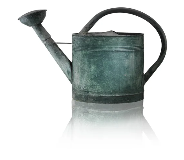 Green tarnished galvanized watering can isolated on white — Stock Photo, Image