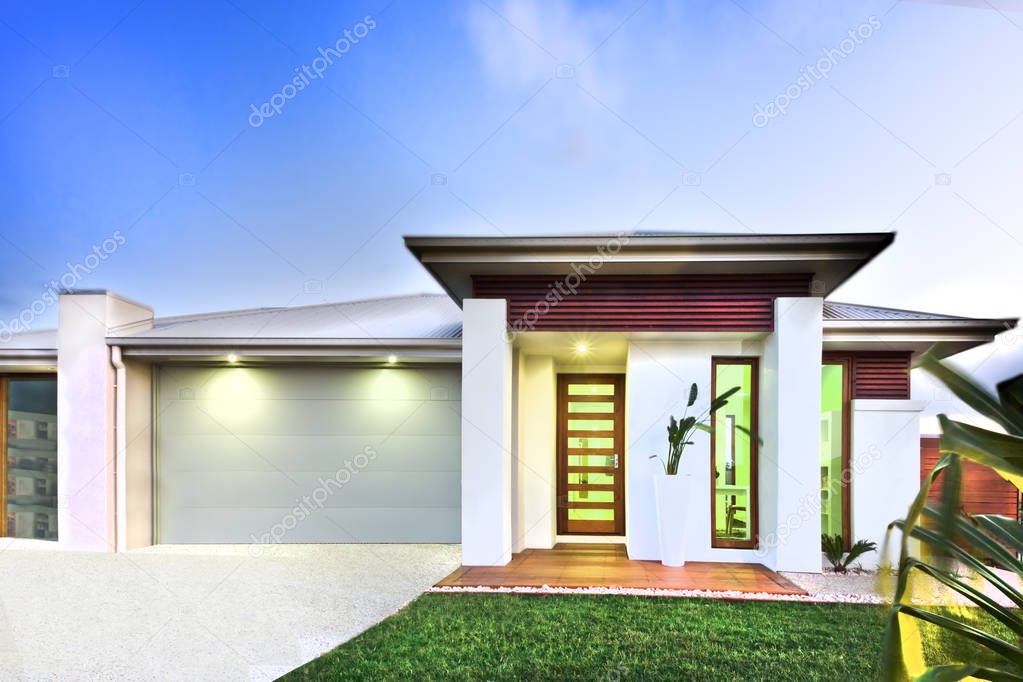 Luxurious mansion and a loan against blue sky background