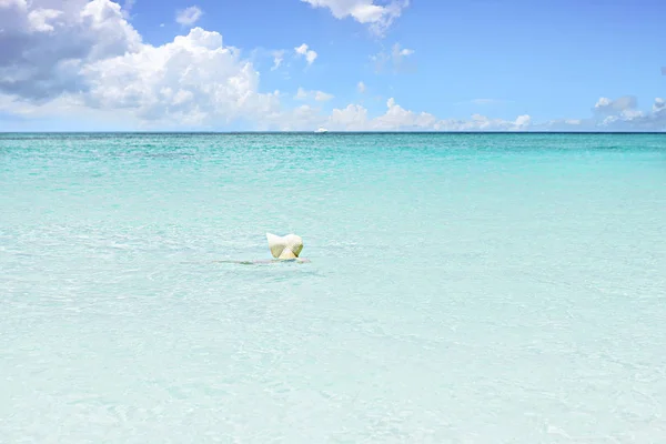 Persona en el sombrero relajante en el agua de mar — Foto de Stock