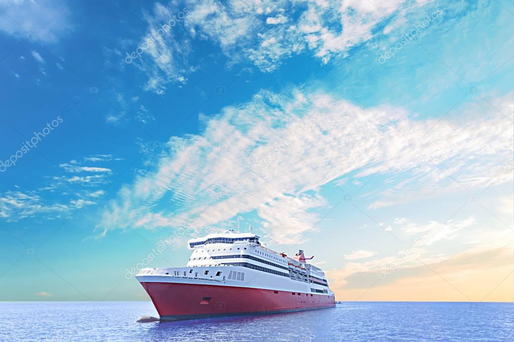 cruise ship sails the sea under the blue sky 