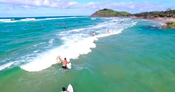 Sommartid Kul Havsstranden Australien Flygfoto Folk Chillar Stranden Extrem Sport — Stockvideo