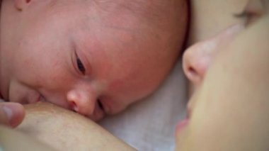 Anne yeni doğmuş bebeğini emziriyor.