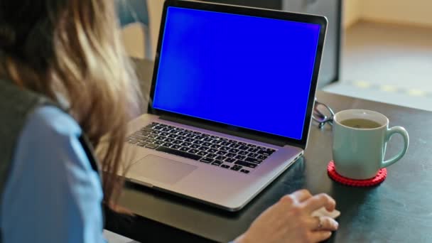 Vrouw die werkt in Office op laptopcomputer — Stockvideo