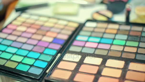 Oogschaduw Kit instellen Make-up schoonheid — Stockvideo