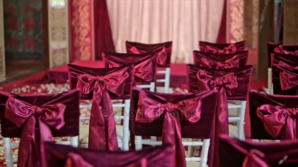 Beautiful Fabric Bow on Chair Wedding Decoration — Stock Video