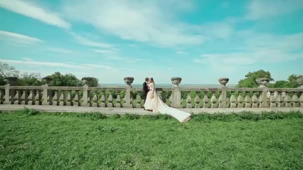 Bruiloft Beautiful Couple in kasteel — Stockvideo