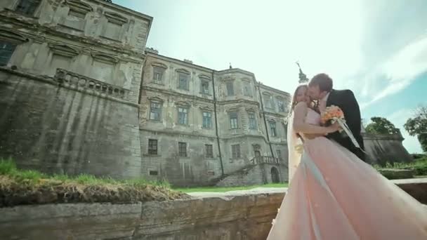 Boda Hermosa Pareja en Castillo — Vídeos de Stock