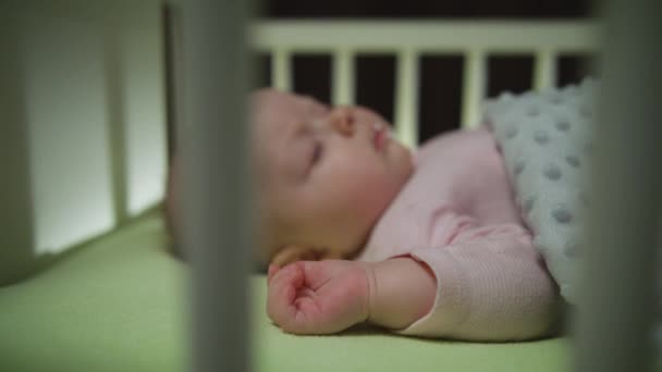 Side View of Sleeping Newborn Baby Dolly Shot Close Up — Stock Video