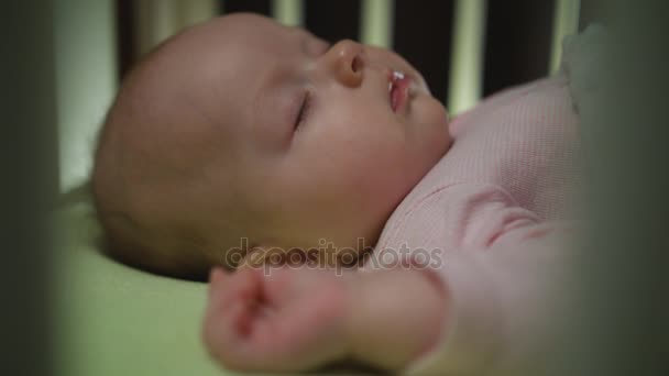 Side View of Sleeping Newborn Baby Dolly Shot Close Up — Stock Video