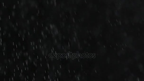 Fallande regn eller snö mot en svart bakgrund. — Stockvideo