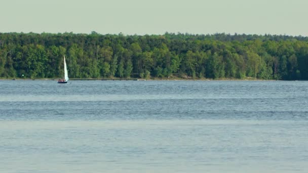 Одинокая яхта на озере — стоковое видео