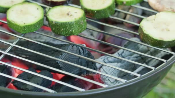 Barbecue Grill. Grillen, courgettes en champignons — Stockvideo