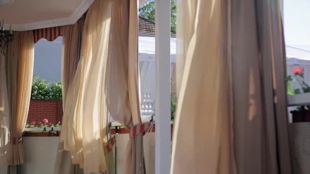 Curtains in Bower are Fluttering on the Wind — Stock Video