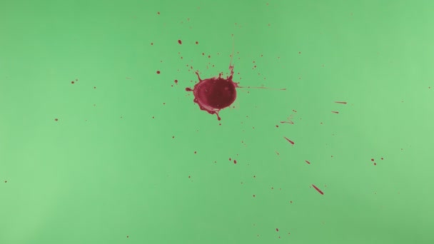 Salpicadura de tinta roja sobre fondo de pantalla verde — Vídeos de Stock