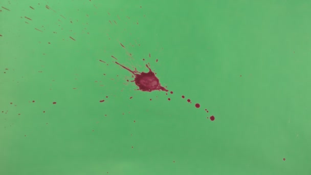 Salpicadura de tinta roja sobre fondo de pantalla verde — Vídeos de Stock