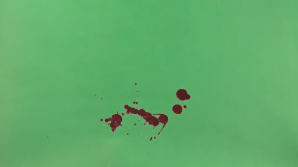 Salpicadura de tinta roja sobre fondo de pantalla verde — Vídeos de Stock