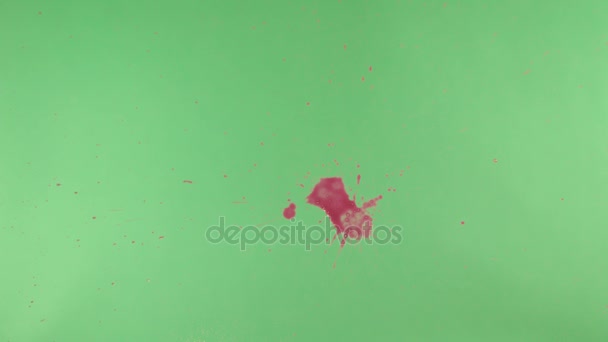 Salpicadura de tinta roja sobre fondo de pantalla verde — Vídeo de stock