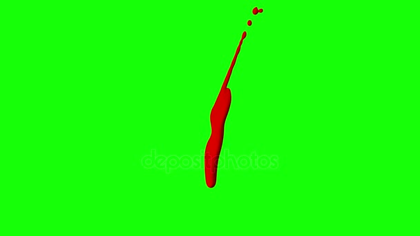 Tinta vermelha pingando sobre fundo de tela verde — Vídeo de Stock